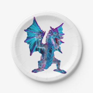 Vibrant Fantasy Celebration Aqua Dragon Shimmer Paper Plates