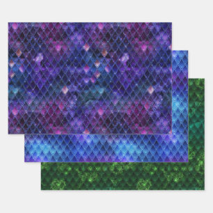 Vibrant Fantasy Dragon Scale Patterns Wrapping Paper Sheets