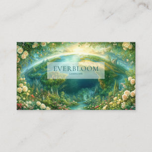 Vibrant Fantasy Earth Globe and Lush Rose Garden Business Card
