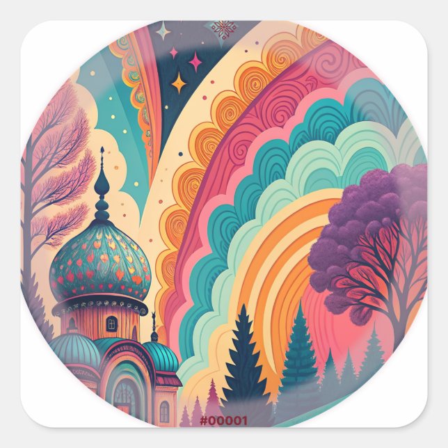 Vibrant Fantasy Mosque Circle Sticker – Customize (Front)