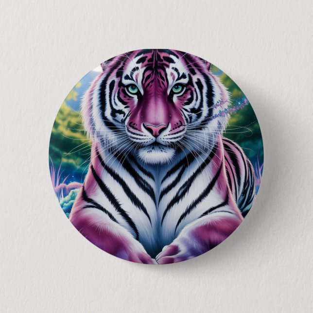 Vibrant Fantasy Tiger Portrait | Exotic  Button (Front)