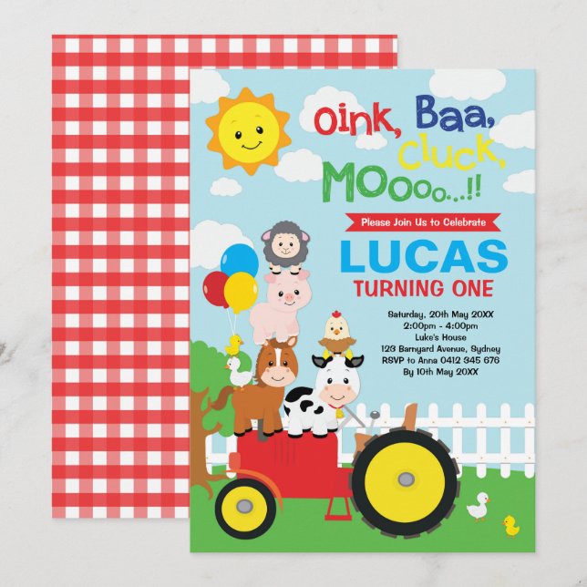Vibrant Farm Animals Barnyard Petting Zoo Birthday Invitation (Front/Back)