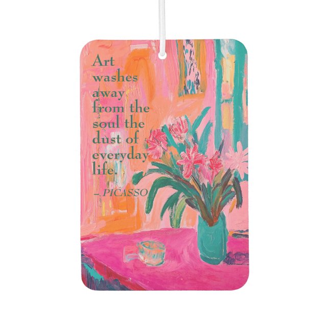 Vibrant Fauvist Vase of Pink Flowers Air Freshener (Front)