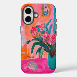 Vibrant Fauvist Vase of Pink Flowers iPhone 16 Case