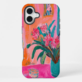 Vibrant Fauvist Vase of Pink Flowers iPhone 16 Plus Case