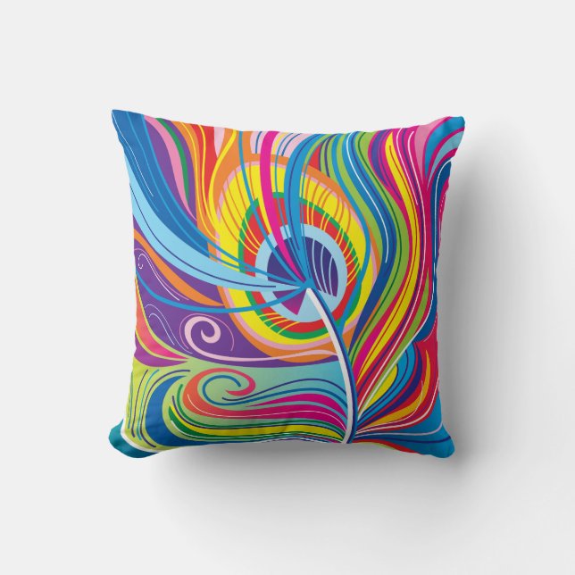 Vibrant Feather Breeze Throw Pillow (Front)