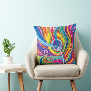 Vibrant Feather Breeze Throw Pillow