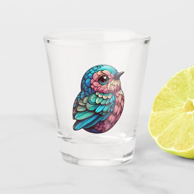 Vibrant Feathered Serenity Shot Glass (Front)