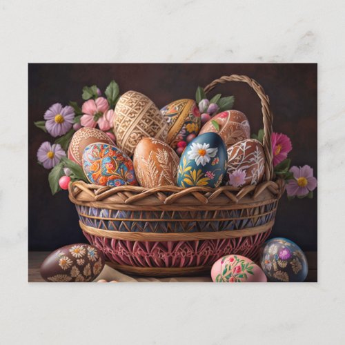 Vibrant Festive Basket Of Easter Eggs Postcard