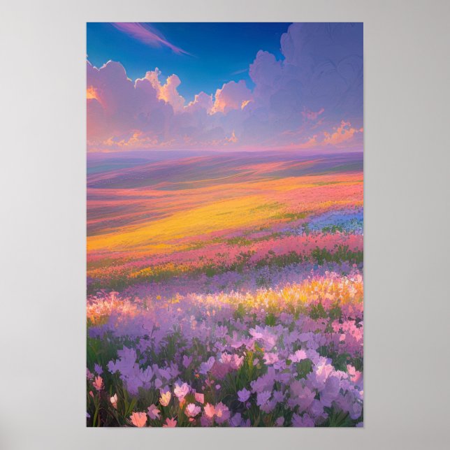 Vibrant Field of Colorful Flowers Poster (Front)