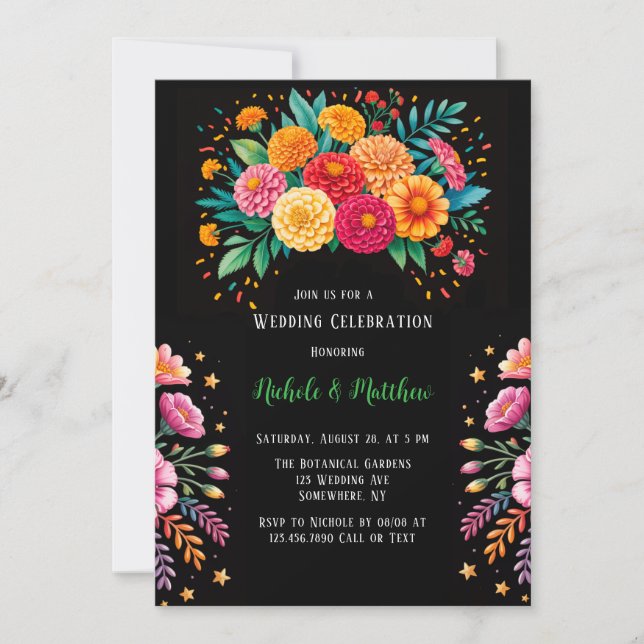 Vibrant Fiesta Floral Bouquet Wedding Celebration  Invitation (Front)