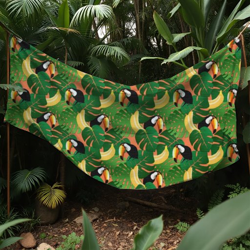 Vibrant Fiesta Toucan Tropical Birds Bananas Leaf Fabric