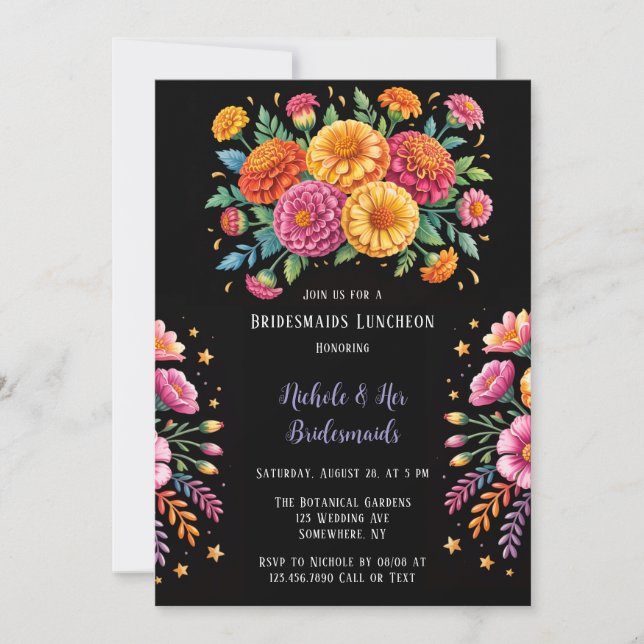 Vibrant Fiesta Wedding Bouquet Bridesmaids Lunch Invitation (Front)