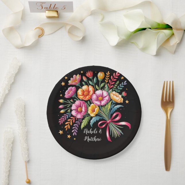 Vibrant Fiesta Wedding Bouquet Wedding Paper Plates (Wedding)