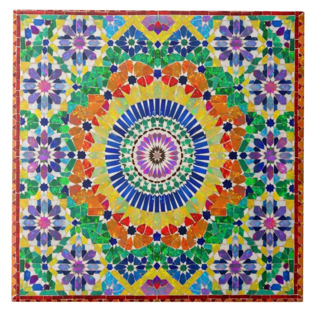 Vibrant Fire Opal Moroccan Zellij Mosaic Pattern  Ceramic Tile (Front)