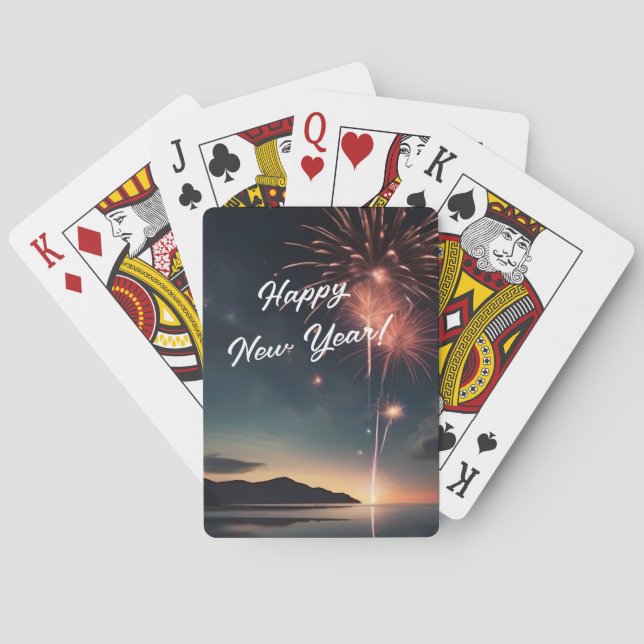 Vibrant Fireworks Night Sky Happy New Year Poker Cards (Back)