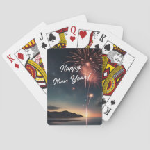 Vibrant Fireworks Night Sky Happy New Year Poker