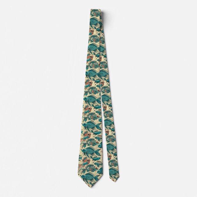 Vibrant Fish Pattern Colorful  Neck Tie (Front)