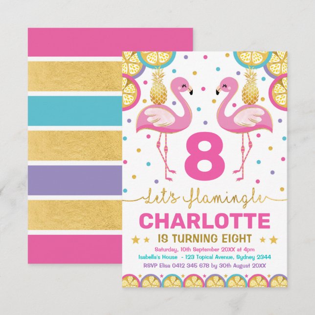 Vibrant  Flamingo Tropical Birthday Pool Party Invitation (Front/Back)
