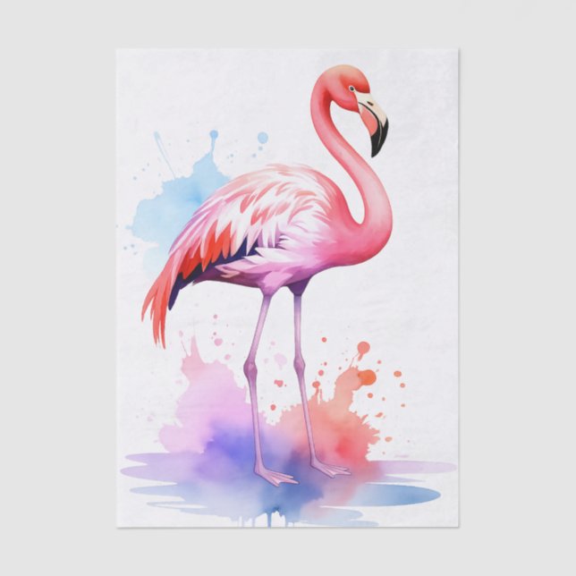 Vibrant Flamingo Watercolor Decoupage Tissue Paper (Front)
