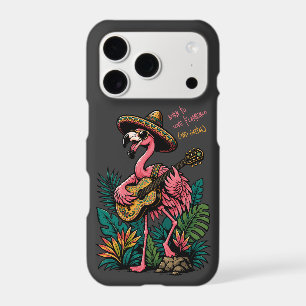 vibrant flamingo wearing sombrero playing guitar iPhone 17 pro case