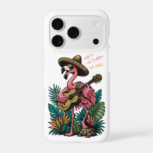 vibrant flamingo wearing sombrero playing guitar iPhone 17 pro case