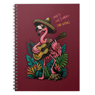 vibrant flamingo wearing sombrero playing guitar notebook