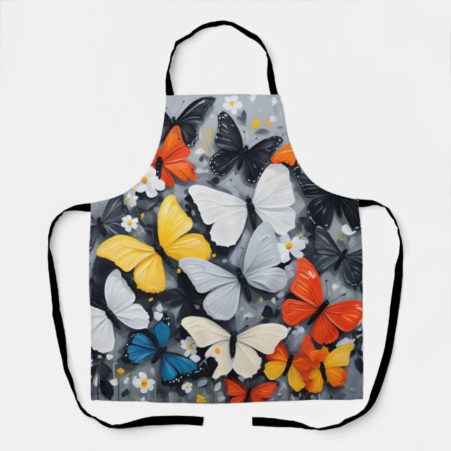"Vibrant Flight: Acrylic Multi-Colored Butterflies Apron (Front)