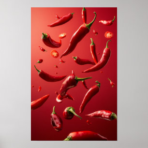 Vibrant Floating Red Peppers Food Poster