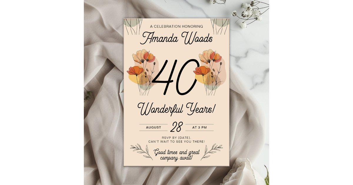 Vibrant Floral 40th Birthday Fest Invitation | Zazzle