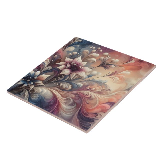Vibrant Floral Abstract Swirls Ceramic Tile (Side)