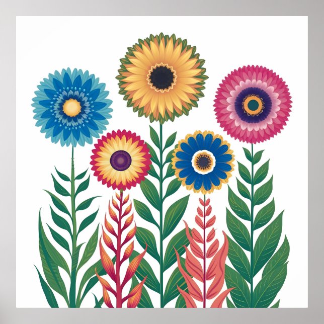 Vibrant Floral Aesthetic: Brightly Colored Flowers Poster (Front)