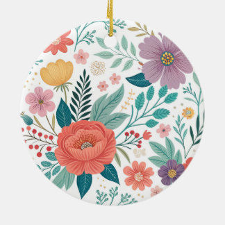 Vibrant Floral All-Over Print Pattern Ceramic Ornament