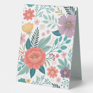 Vibrant Floral All-Over Print Pattern Table Tent