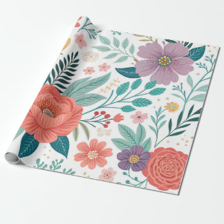 Vibrant Floral All-Over Print Pattern Wrapping Paper