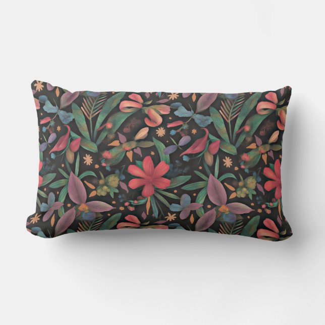 Vibrant Floral and Botanicals Lumbar Pillow (Front)