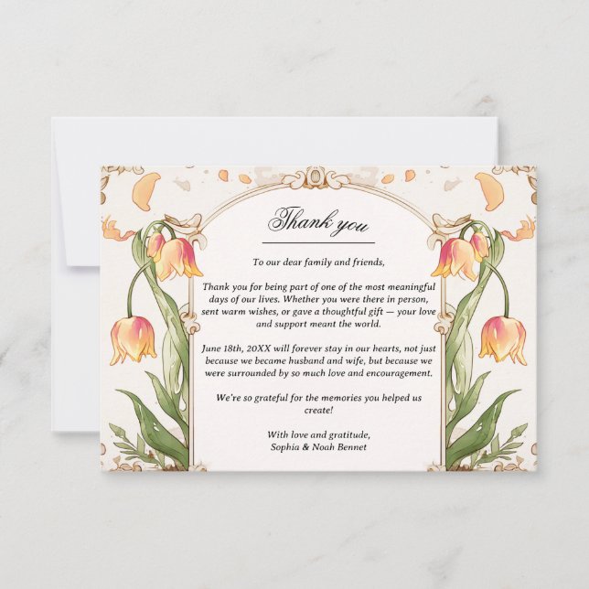 Vibrant Floral and Gold Wedding Thank you Card  (Front)