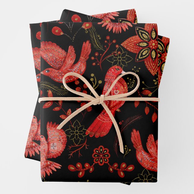  Vibrant floral and leafy pattern designs Wrapping Paper Sheets (In situ)