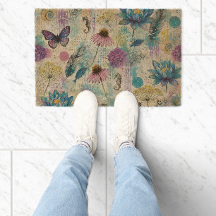 Vibrant Floral Aquatic Dream Fiber Doormat