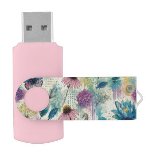 Vibrant Floral Aquatic Dream Flash Drive