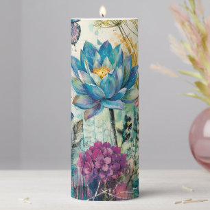 Vibrant Floral Aquatic Dream Pillar Candle