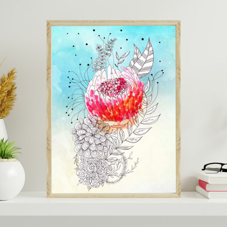 Vibrant Floral Artistic Watercolor Doodle Art