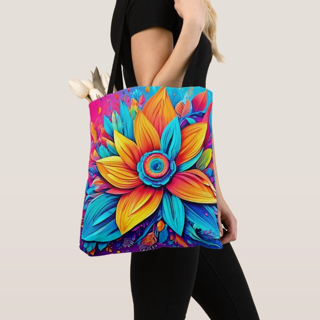 Vibrant Floral Artwork Tote Bag (Close Up)