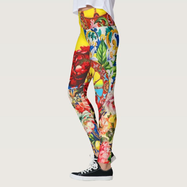 Vibrant Floral & Baroque Pattern Dolce Leggings (Left)