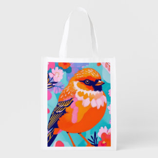Vibrant Floral Bird Tote Bag 