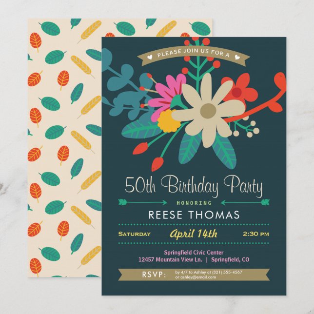 Vibrant Floral Birthday Party Invitation (Front/Back)