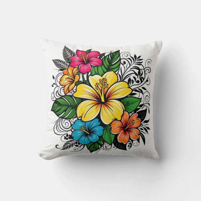 Vibrant Floral Bloom Throw Pillow (Front)