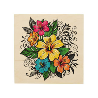 Vibrant Floral Bloom Wood Wall Art
