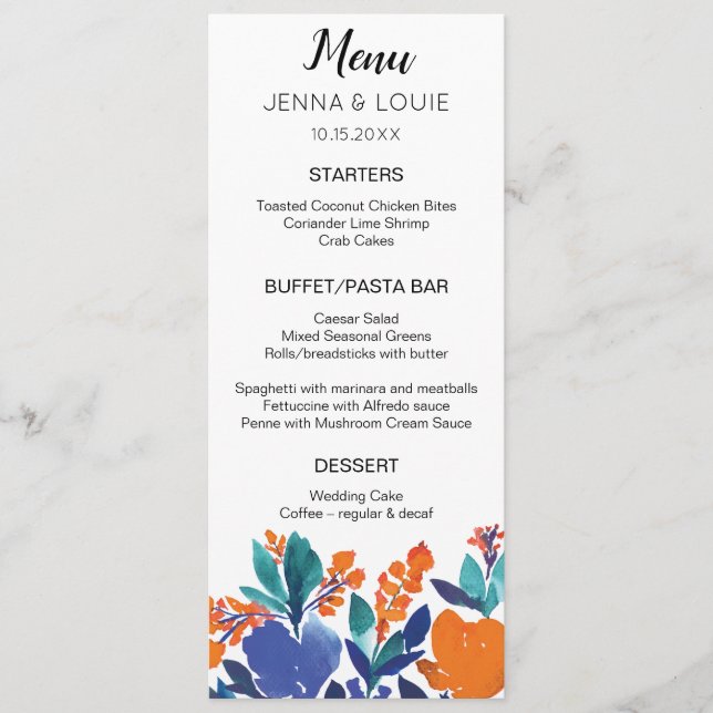 Vibrant  Floral Blossom Menu Card (Front)