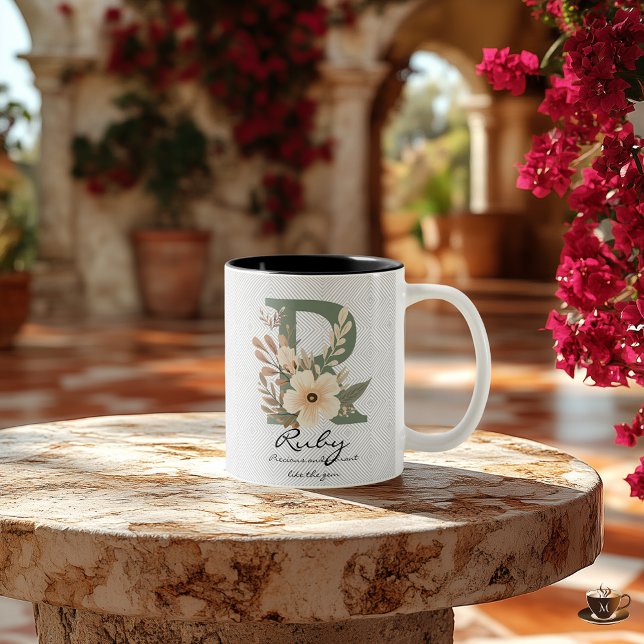 Vibrant Floral Boho Chic Monogram Mug for Ruby (Creator Uploaded)
